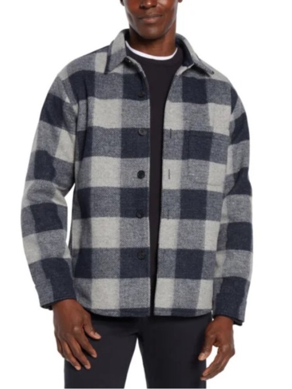 Banana Republic Navy Gray Plaid Heritage Shirt Jacket Shacket Size Large